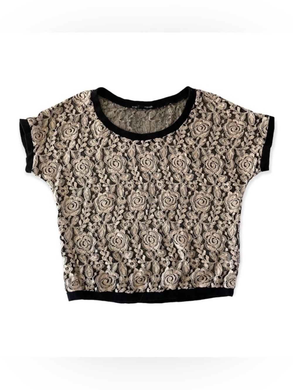 Maurices Sheer Lace Roses Top Women’s Medium Beige Black